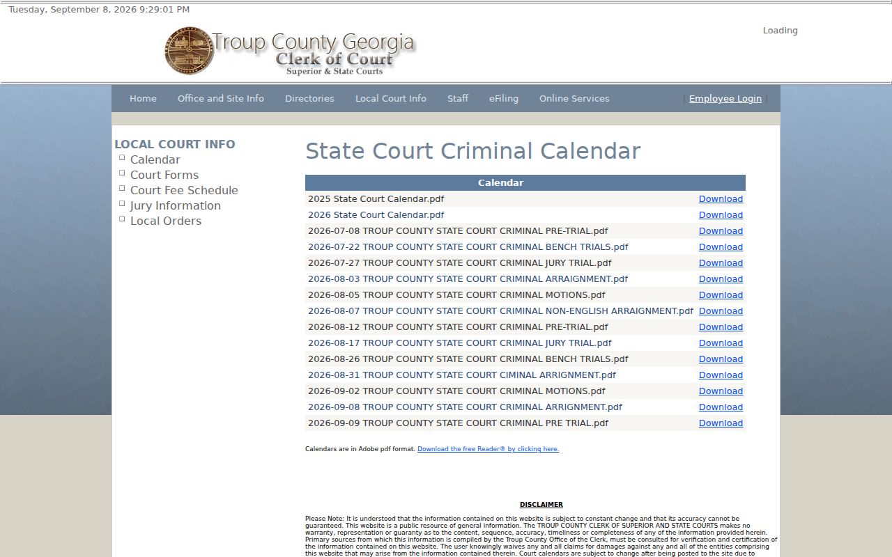 Troup County warrant check criminal calendar
